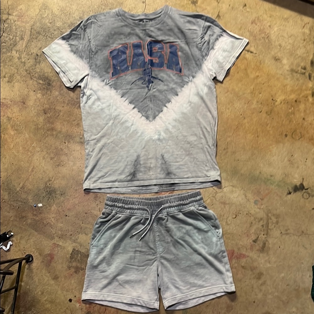 Custom Gray NASA Tie-Dye T-Shirt and Shorts Set T SHIRT SZ M/SHORTS SZ S